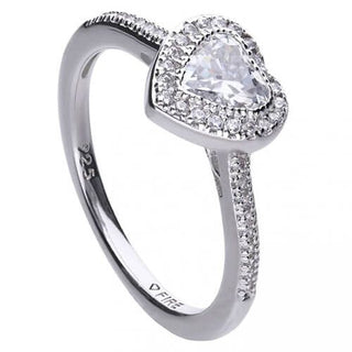 Diamonfire Silver Heart Cz Cluster Ring With Cz Shoulders - Size O