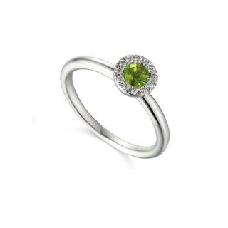 A&S Birthstone Collection 9ct White Gold Peridot And Diamond August Birthstone Ring