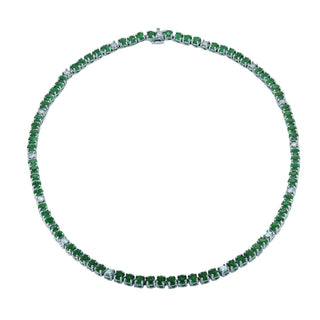 Pre-owned 18ct White Gold Emerald And Diamond Necklace