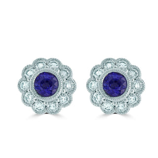 18ct White Gold Sapphire And Diamond Cluster Stud Earrings