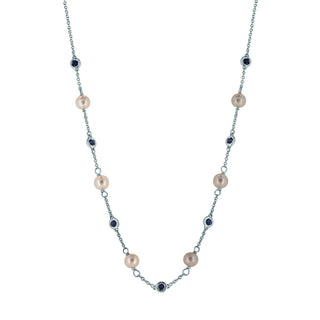 18ct White Gold Blue Sapphire And Pearl Necklace