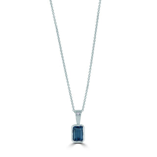 9ct White Gold Emerald Cut Blue Topaz Necklace