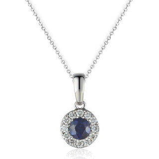 A&S Birthstone Collection 9ct White Gold Sapphire And Diamond September Birthstone Necklace