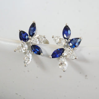 18ct White Gold 0.92ct Sapphire And Diamond Floral Stud Earrings