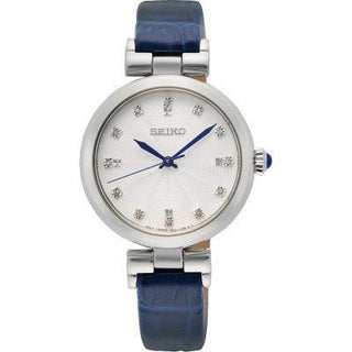 Seiko Ladies Stone Set Quartz Watch With A Blue Leather Strap