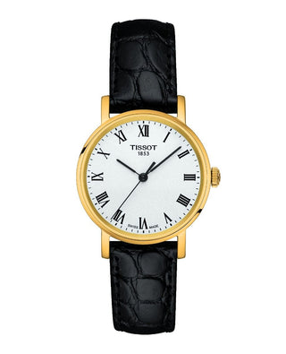 Tissot Gents Yellow Gold Plated Quartz Watch With A Black Leather Strap