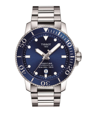Tissot Seastar Gents Blue Automatic Watch With A Stainless Steel Bracelet