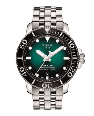 Tissot Seastar Gents Green Automatic Watch With A Stainless Steel Bracelet
