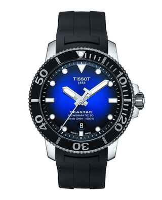 Tissot Seastar Gents Blue Automatic Watch With A Black Rubber Strap