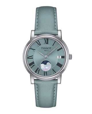 Tissot Ladies Carson Blue Moon Dial Watch With A Blue Leather Strap