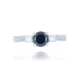 18ct White Gold 0.77ct Black Diamond 3 Stone Ring With Stone Set Shoulders