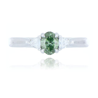 Platinum 0.43ct Enhanced Pine Green Diamond 3 Stone Ring
