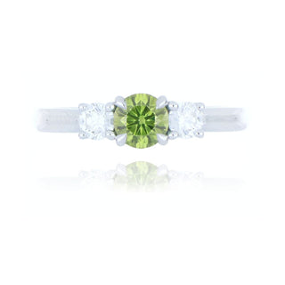 Platinum 0.46ct Enhanced Green Diamond 3 Stone Ring