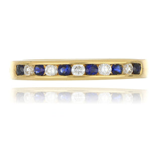 18ct Yellow Gold Sapphire And Diamond Half Eternity Ring