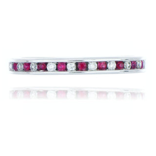 18ct White Gold Ruby And Diamond Half Eternity Ring