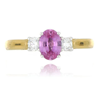 18ct Yellow Gold 0.83ct Pink Sapphire And Diamond 3 Stone Ring