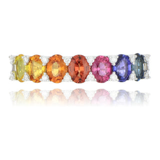 18ct White Gold 1.36ct Rainbow Sapphire And Diamond Half Eternity Ring