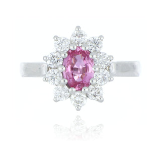 Platinum 0.87ct Pink Sapphire And Diamond Cluster Ring
