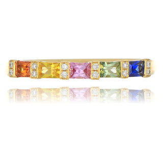 18ct Yellow Gold 0.55ct Rainbow Sapphire And Diamond 5 Stone Ring