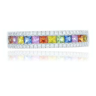 18ct White Gold 0.77ct Rainbow Sapphire And Diamond Half Eternity Ring