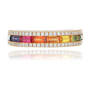 18ct Rose Gold 1.15ct Rainbow Sapphire And Diamond Half Eternity Ring