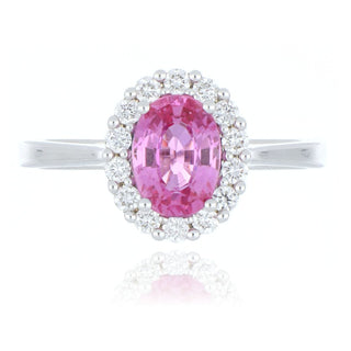 18ct White Gold 1.56ct Pink Sapphire And Diamond Cluster Ring