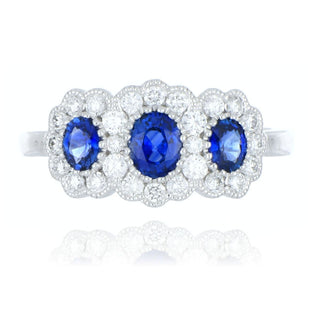 Platinum 0.78ct Sapphire And Diamond 3 Stone Vintage Style Ring