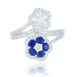 18ct White Gold 0.62ct Sapphire And Diamond Double Flower Twist Ring