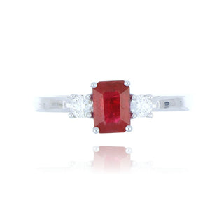 18ct White Gold 1.11ct Ruby And Diamond 3 Stone Ring