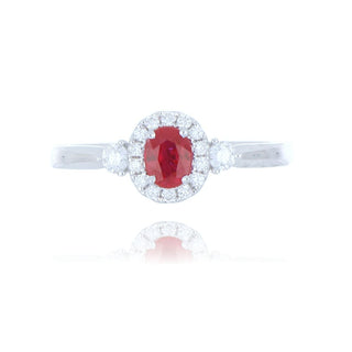 18ct White Gold 0.45ct Ruby And Diamond 3 Stone Cluster Ring
