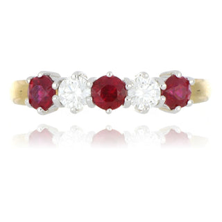 18ct Yellow Gold 0.70ct Ruby And Diamond 5 Stone Ring