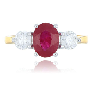 18ct Yellow Gold 1.82ct Ruby And Diamond 3 Stone Ring