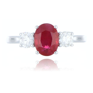 18ct White Gold 1.41ct Ruby And Diamond 3 Stone Ring
