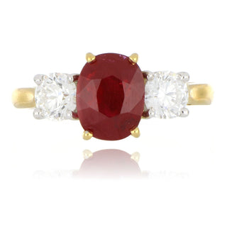 18ct Yellow Gold 2.59ct Ruby And Diamond 3 Stone Ring