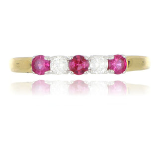 9ct Yellow Gold Ruby And Diamond 5 Stone Ring