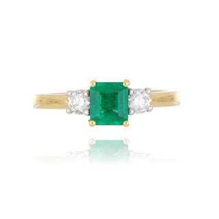 18ct Yellow Gold 0.63ct Emerald And Diamond 3 Stone Ring