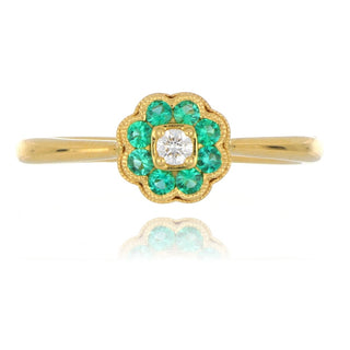 18ct Yellow Gold 0.14ct Emerald And Diamond Flower Cluster Ring