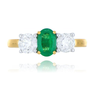 18ct Yellow Gold 0.58ct Emerald And Diamond 3 Stone Ring