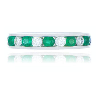 18ct White Gold Emerald And Diamond Half Eternity Ring