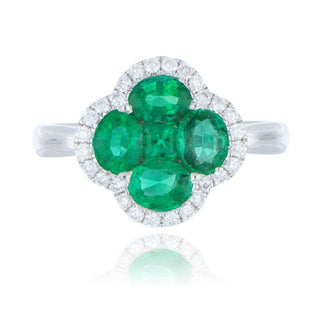 18ct White Gold 1.43ct Emerald And Diamond Clover Ring