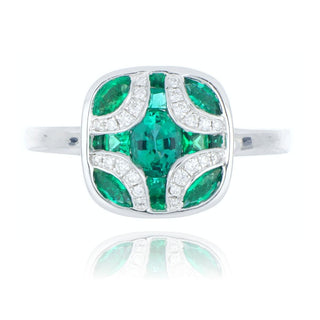 18ct White Gold 0.85ct Emerald And Diamond Shield Ring