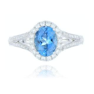 18ct White Gold 1.06ct Aquamarine And Diamond Ring With Split Shoulders And Diamond Set Claws