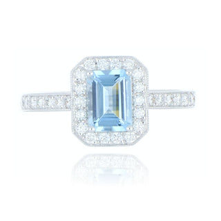 18ct White Gold 0.85ct Aquamarine And Diamond Cluster Ring