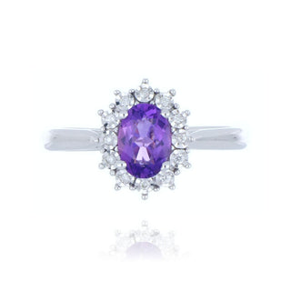 9ct White Gold Amethyst And Diamond Cluster Ring