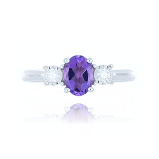 9ct White Gold Amethyst And Diamond 3 Stone Ring