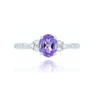 9ct White Gold Amethyst And Trefoil Diamond Ring