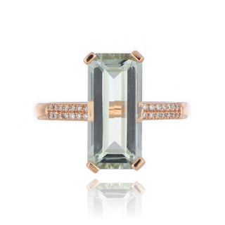 9ct Rose Gold 4.20ct Green Amethyst And Diamond Ring
