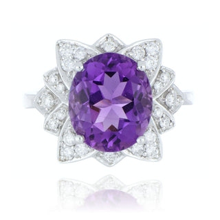 18ct White Gold 4.50ct Amethyst And Diamond Leaf Cluster Ring