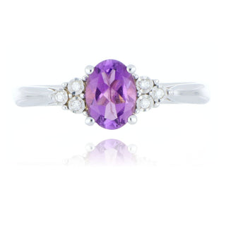 9ct White Gold Amethyst And Diamond 3 Stone Style Ring