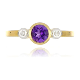 9ct Yellow Gold 0.38ct Amethyst And Diamond 3 Stone Ring
